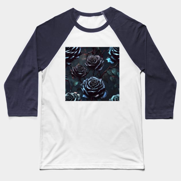 Black Rose Baseball T-Shirt by SmartPufferFish